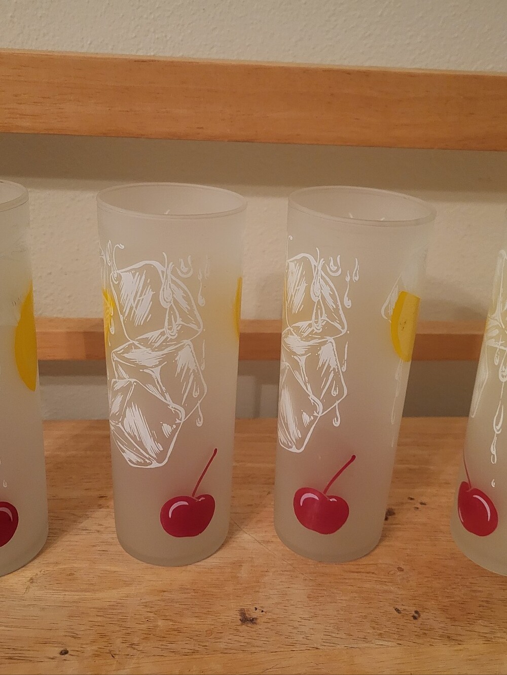Tom Collins Federal Glasses Frosted Lemon Cherry Ice Barware 6-3/4” MCM -4 Pc